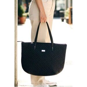 Tommy Hilfiger Black Tote Handbag Purse Shoulder Strap Quilted